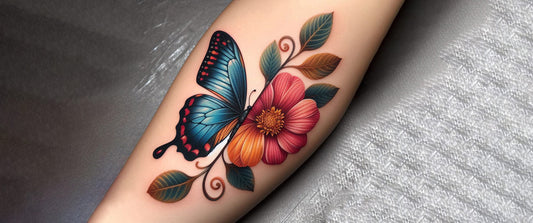 Half butterfly half flower tattoo