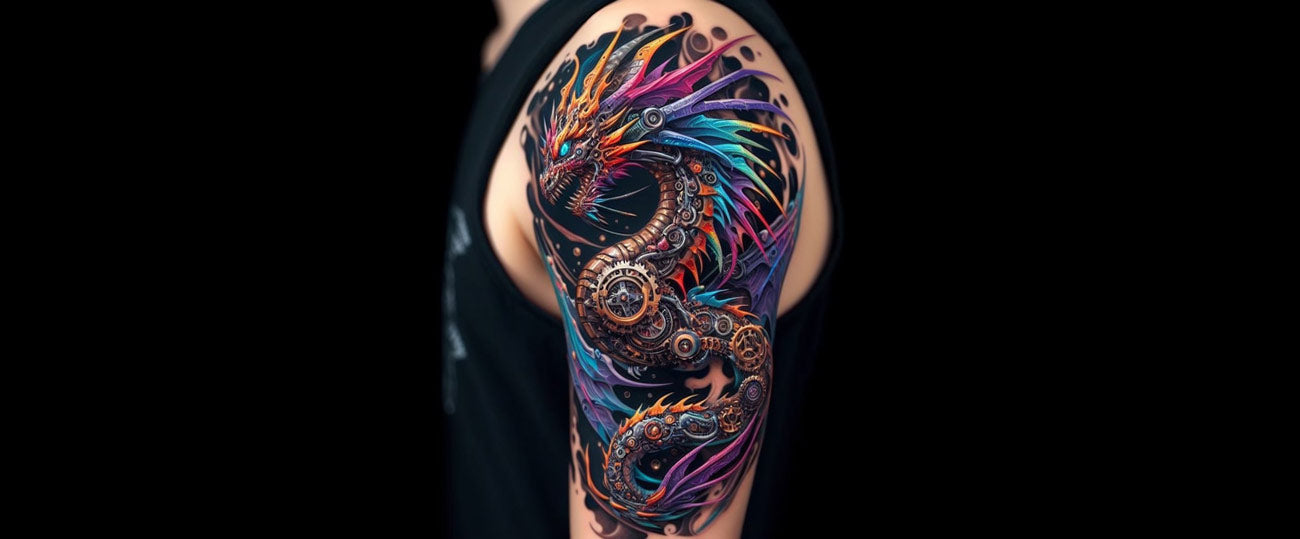 Colored Ink Biomechanical Tattoo On Shoulder | Biomechanical tattoo, Tattoo  trends, Latest tattoos