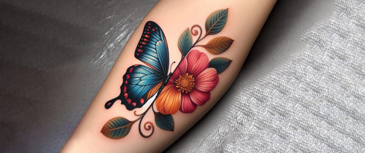 Half butterfly half flower tattoo