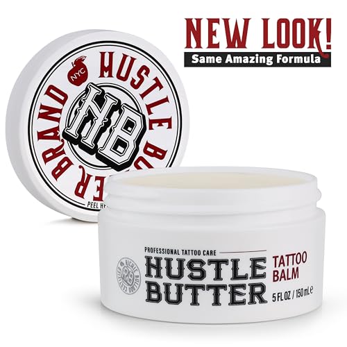 Hustle Butter Tattoo Aftercare 5oz Tattoo Balm, Heals + Protects New Tattoos and Rejuvenates Older Tattoos - 100% Vegan Cream No-Petroleum